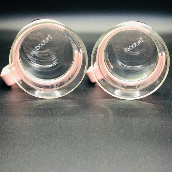 BODUM Coffee Cup PAIR Vintage French Bistro Clear Glass Mugs 70s Pink Handles - Picture 6 of 12